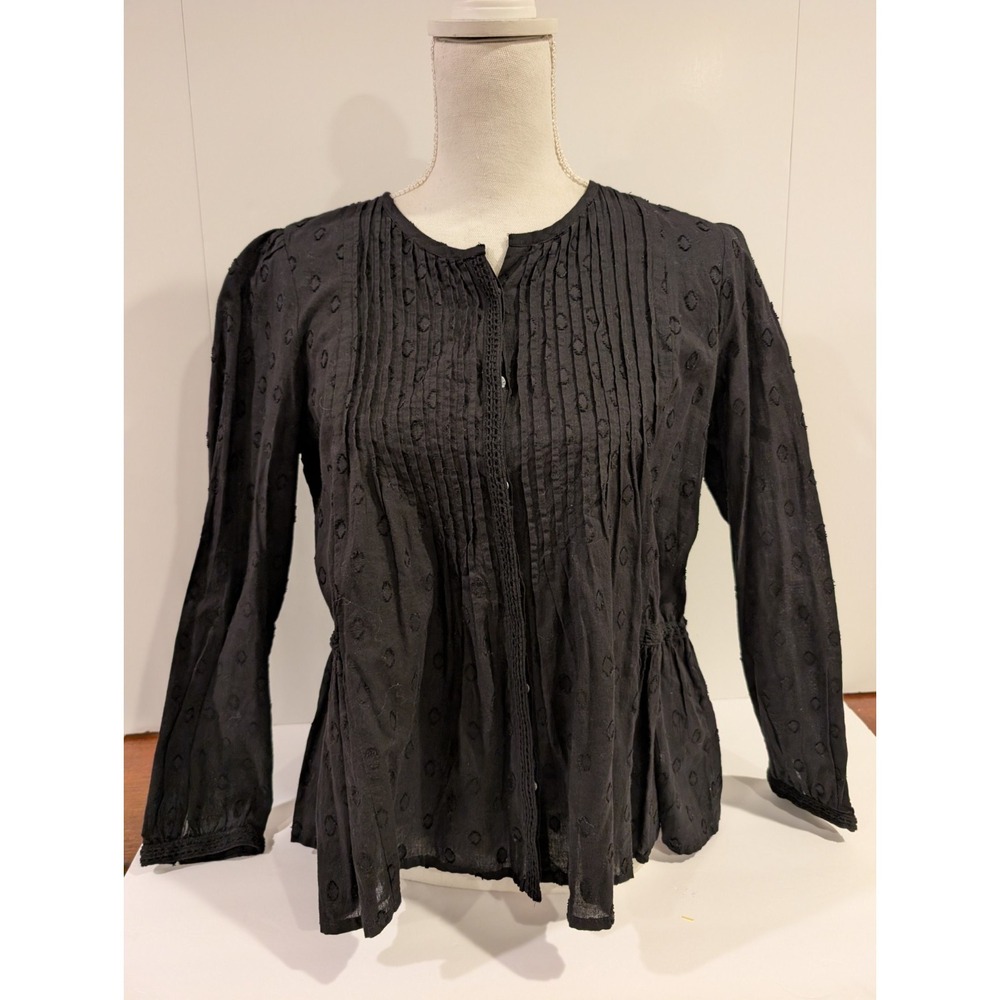 Ecote Womens Blouse Black Boho Babydoll Top Size M Festival Peasant Hippie